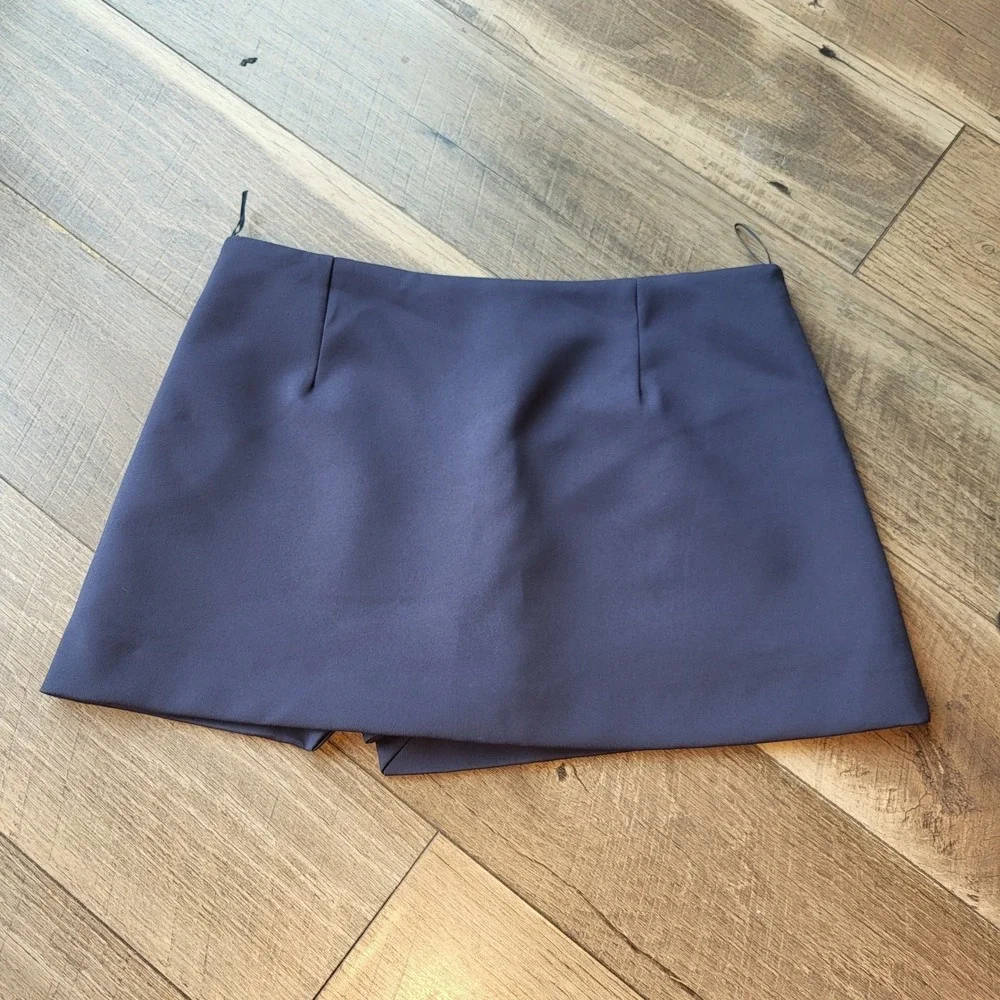 Zara Navy Blue Wrap Front Mini Skort Side Zip Shorts Womens Medium